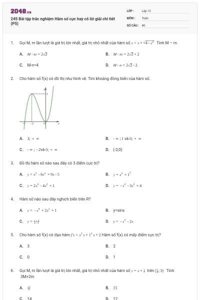 245 Bài tập trắc nghiệm Hàm số cực hay có lời giải chi tiết (P5)