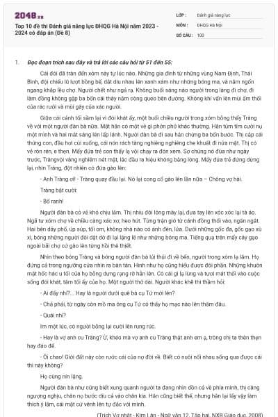 Top 10 đề thi Đánh giá năng lực ĐHQG Hà Nội năm 2023 - 2024 có đáp án (Đề 8)