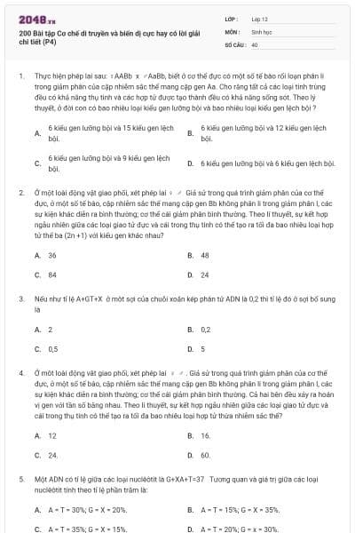 200 Bài tập Cơ chế di truyền và biến dị cực hay có lời giải chi tiết (P4)