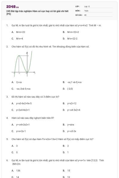 245 Bài tập trắc nghiệm Hàm số cực hay có lời giải chi tiết (P5)