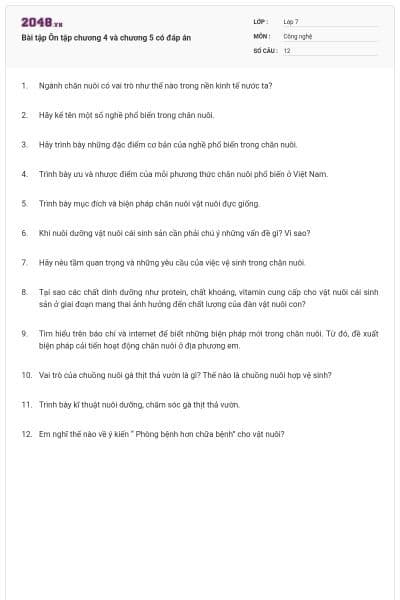 Bài tập Ôn tập chương 4 và chương 5 có đáp án