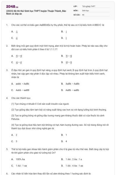 (2023) Đề thi thử Sinh học THPT huyện Thuận Thành, Bắc Ninh có đáp án