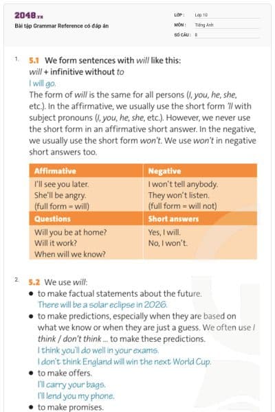 Bài tập Grammar Reference có đáp án