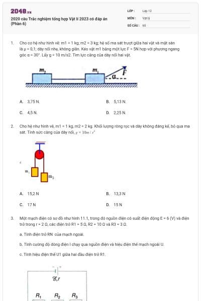 2020 câu Trắc nghiệm tổng hợp Vật lí 2023 có đáp án (Phần 6)