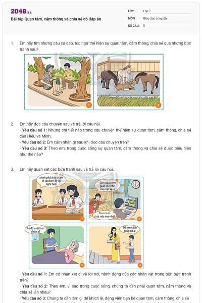 Bài tập Quan tâm, cảm thông và chia sẻ có đáp án