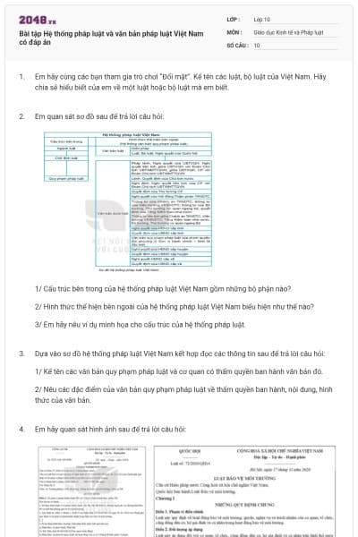 Bài tập Hệ thống pháp luật và văn bản pháp luật Việt Nam có đáp án