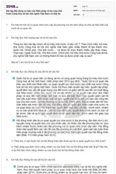 Bài tập Nội dung cơ bản của Hiến pháp về bộ máy nhà nước Cộng hòa xã hội chủ nghĩa Việt Nam có đáp án