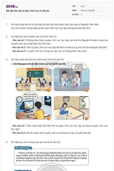 Bài tập Học tập tự giác, tích cực có đáp án