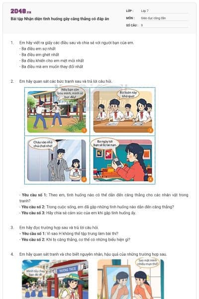 Bài tập Nhận diện tình huống gây căng thẳng có đáp án