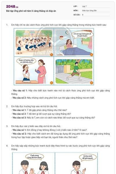 Bài tập Ứng phó với tâm lí căng thẳng có đáp án