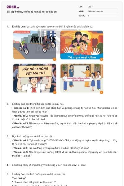 Bài tập Phòng, chống tệ nạn xã hội có đáp án