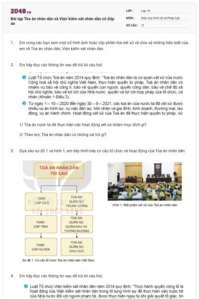 Bài tập Tòa án nhân dân và Viện kiểm sát nhân dân có đáp án