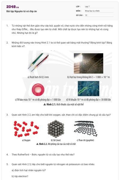 Bài tập Nguyên tử có đáp án