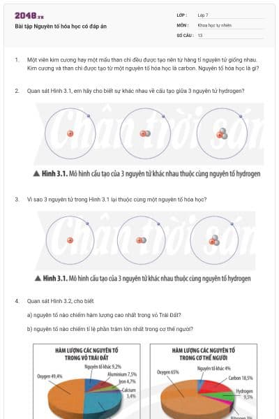 Bài tập Nguyên tố hóa học có đáp án