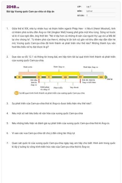 Bài tập Vương quốc Cam-pu-chia có đáp án