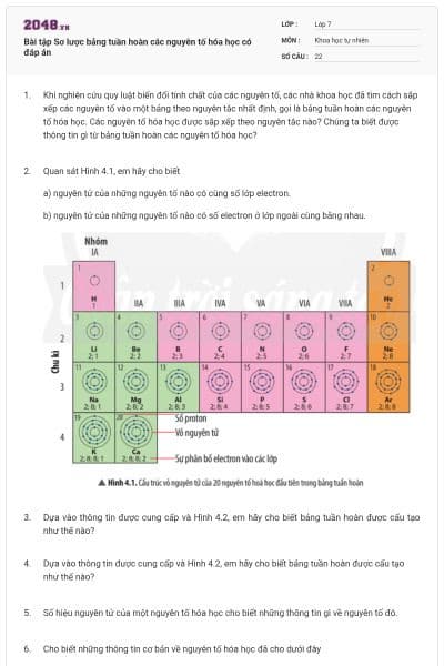 Bài tập Sơ lược bảng tuần hoàn các nguyên tố hóa học có đáp án