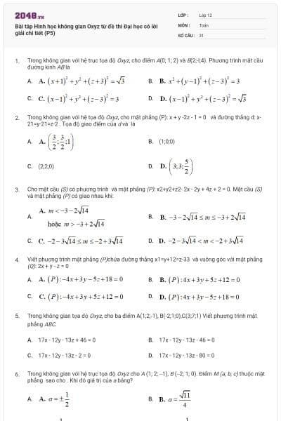 Bài tâp Hình học không gian Oxyz từ đề thi Đại học có lời giải chi tiết (P5)