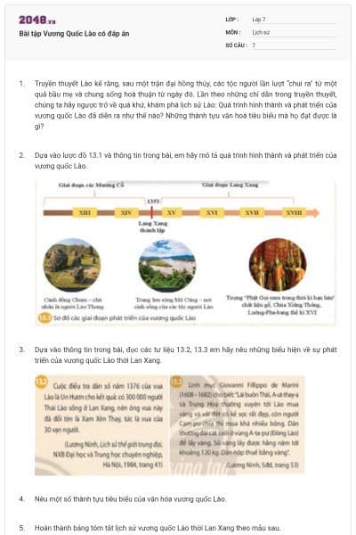 Bài tập Vương Quốc Lào có đáp án