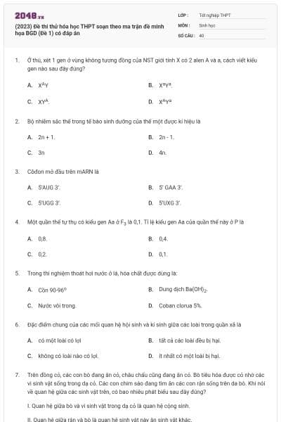 (2023) Đề thi thử hóa học THPT soạn theo ma trận đề minh họa BGD  (Đề 1) có đáp án