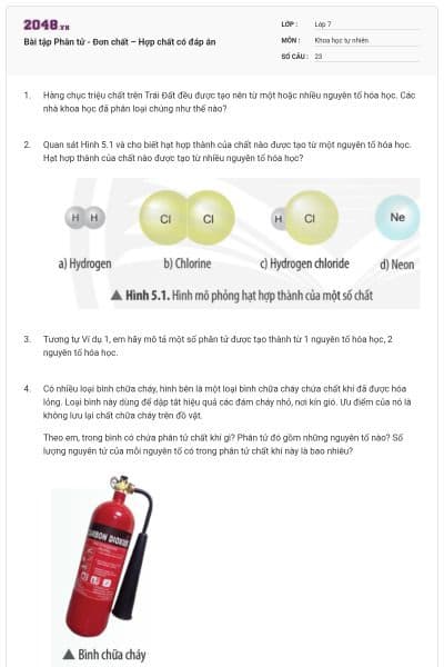 Bài tập Phân tử - Đơn chất – Hợp chất có đáp án