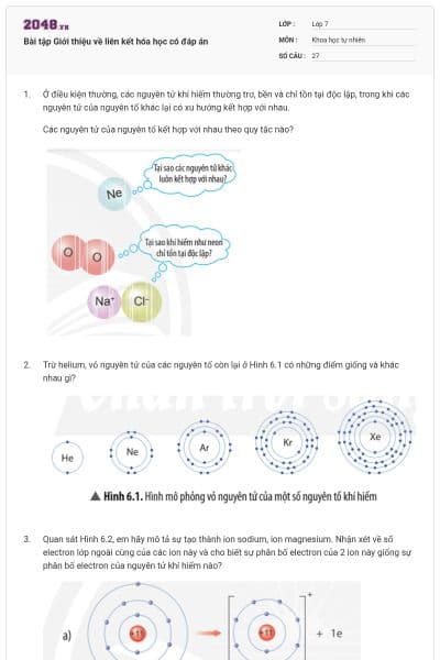 Bài tập Giới thiệu về liên kết hóa học có đáp án