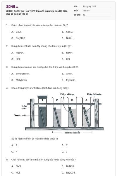 (2023) Đề thi thử Hóa THPT theo đề minh họa của Bộ Giáo dục có đáp án (Đề 5)
