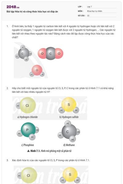Bài tập Hóa trị và công thức hóa học có đáp án