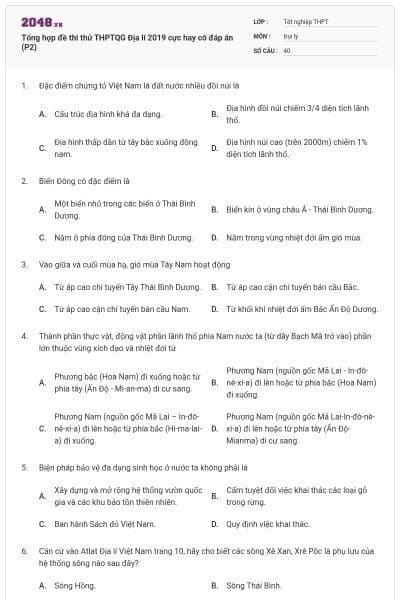 Tổng hợp đề thi thử THPTQG Địa lí 2019 cực hay có đáp án (P2)