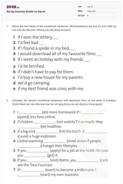 Bài tập Grammar Builder có đáp án