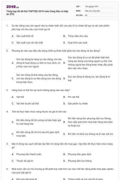 Tổng hợp đề thi thử THPTQG 2019 môn Công Dân có đáp án (P5)