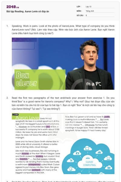 Bài tập Reading. Aaron Levie có đáp án