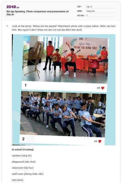 Bài tập Speaking. Photo comparison and presentation có đáp án