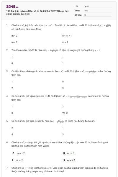 193 Bài trắc nghiệm Hàm số từ đề thi thử THPTQG cực hay có lời giải chi tiết (P3)