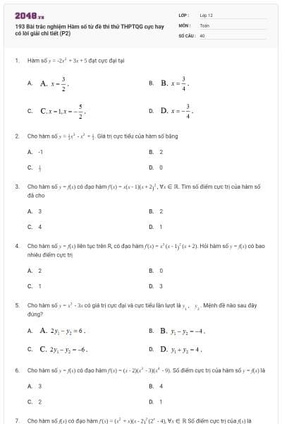 193 Bài trắc nghiệm Hàm số từ đề thi thử THPTQG cực hay có lời giải chi tiết (P2)