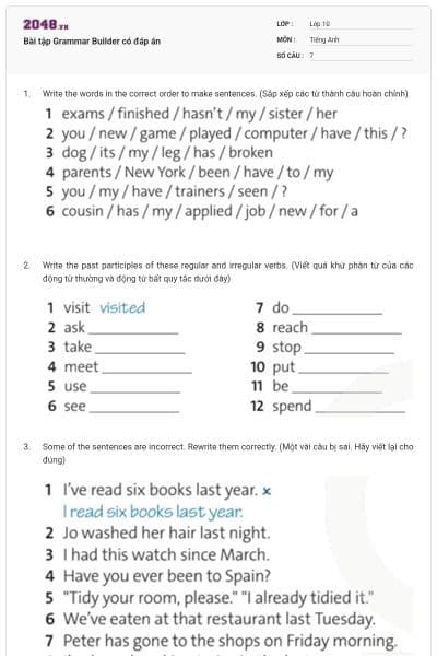 Bài tập Grammar Builder có đáp án