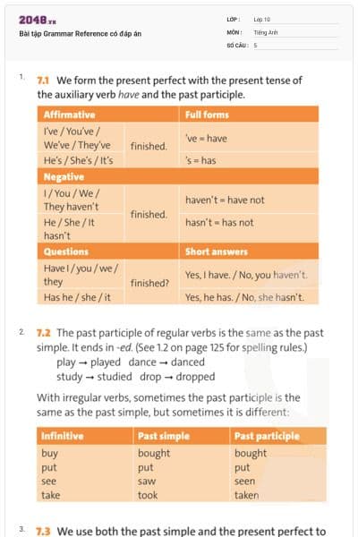 Bài tập Grammar Reference có đáp án