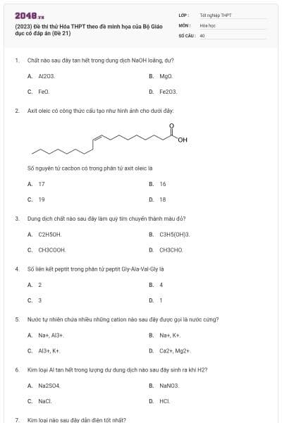 (2023) Đề thi thử Hóa THPT theo đề minh họa của Bộ Giáo dục có đáp án (Đề 21)