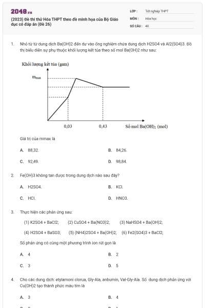 (2023) Đề thi thử Hóa THPT theo đề minh họa của Bộ Giáo dục có đáp án (Đề 26)