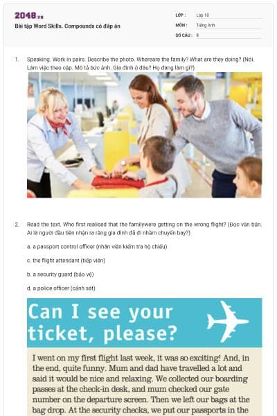 Bài tập Word Skills. Compounds có đáp án