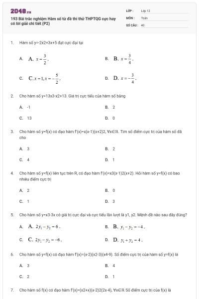 193 Bài trắc nghiệm Hàm số từ đề thi thử THPTQG cực hay có lời giải chi tiết (P2)