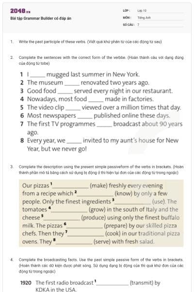 Bài tập Grammar Builder có đáp án