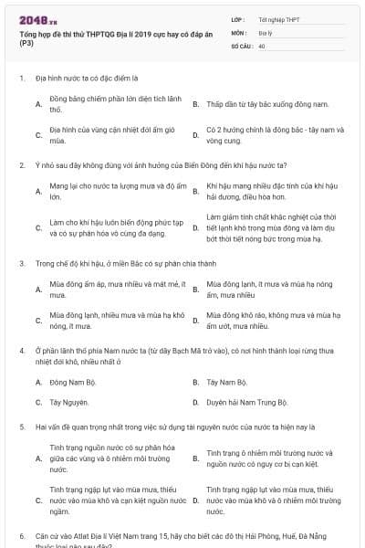 Tổng hợp đề thi thử THPTQG Địa lí 2019 cực hay có đáp án (P3)
