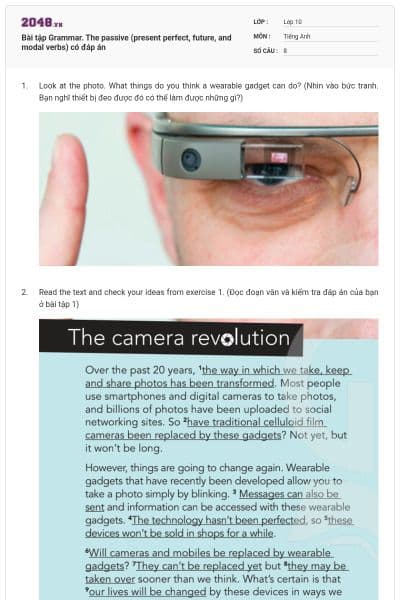 Bài tập Grammar. The passive (present perfect, future, and modal verbs) có đáp án