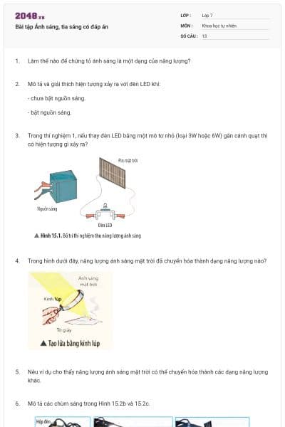 Bài tập Ánh sáng, tia sáng có đáp án