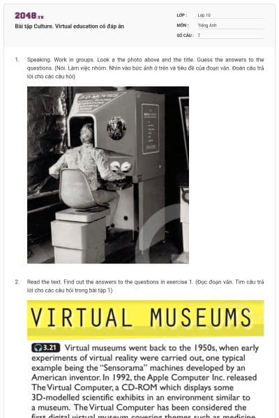 Bài tập Culture. Virtual education có đáp án