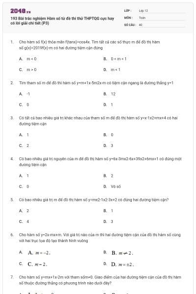193 Bài trắc nghiệm Hàm số từ đề thi thử THPTQG cực hay có lời giải chi tiết (P3)