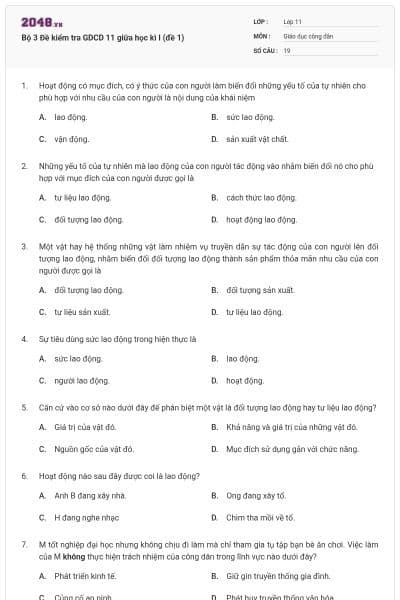 Bộ 3 Đề kiểm tra GDCD 11 giữa học kì I (đề 1)