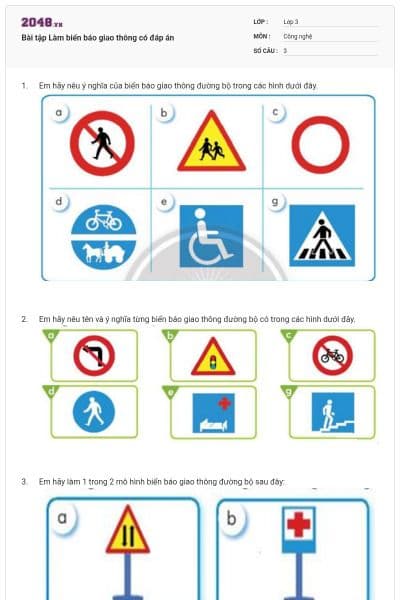 Bài tập Làm biển báo giao thông có đáp án