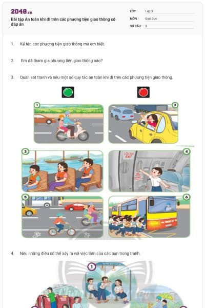 Bài tập An toàn khi đi trên các phương tiện giao thông có đáp án
