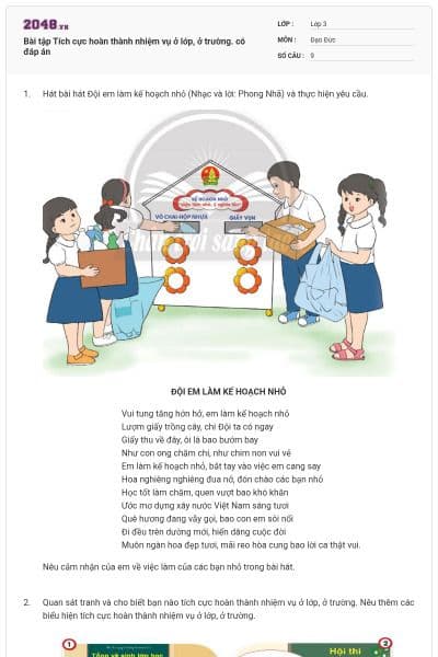 Bài tập Tích cực hoàn thành nhiệm vụ ở lớp, ở trường. có đáp án